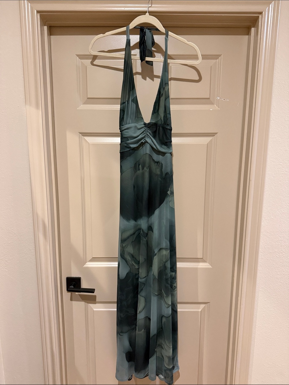 12th Tribe Rosalia Emerald Floral Mesh Halter Maxi Dress - Picture 10 of 12